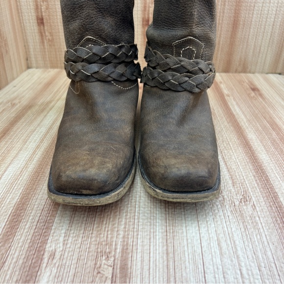 Bed Stu Boots Womens 8.5 Brown Leather Riding Sapphire Braided Pull On Mid Calf - Picture 3 of 9